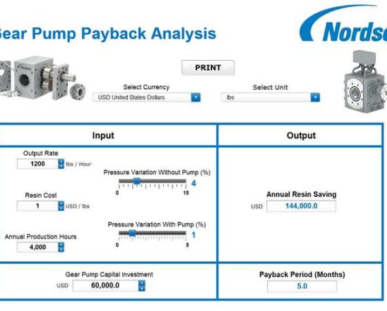 New online tool automatically calculates resin savings and investment payback after installation of gear pump