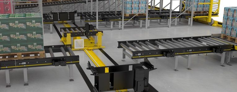 Interroll complements Modular Pallet Conveyor Platform (MPP) with stacker crane and transfer car